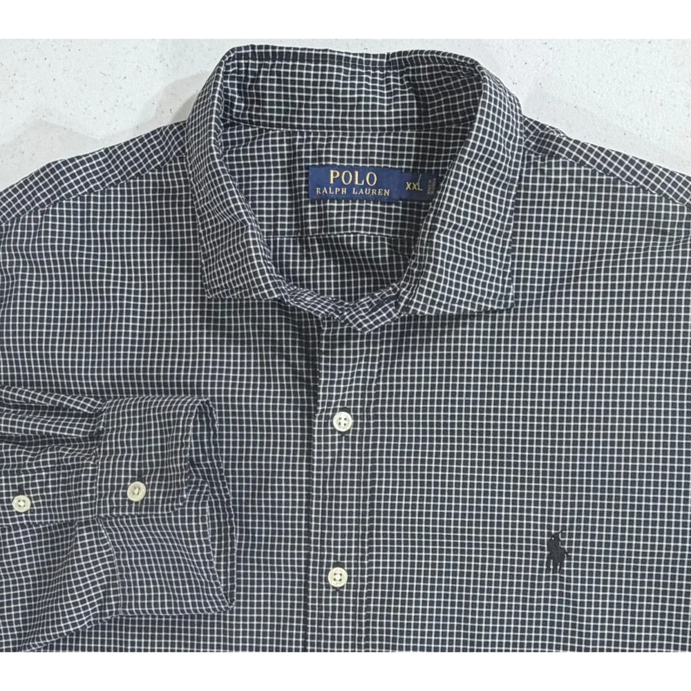 Polo Ralph Lauren Button Up Shirt XXL Black Windowpane Plaid Preppy Business